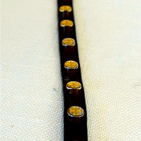AUTHENTIC TORY BURCH Brown Leather Logo Studded Wrap Bracelet - Picture 3 of 4